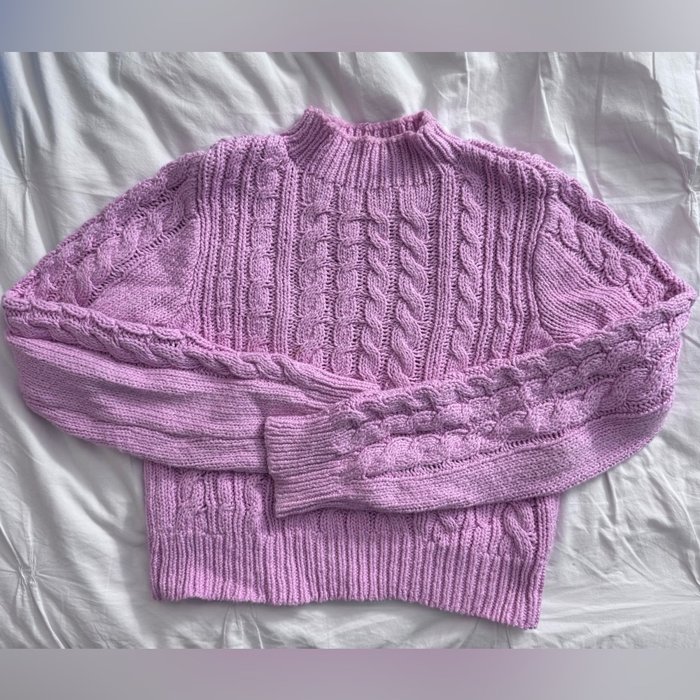 Pink Cable Knit Cropped Mockneck Sweater Black, XS